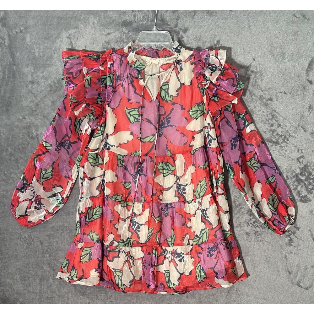 Boho-Chic, Romantic, Festival Peach Love California Floral Print Mini Dress S